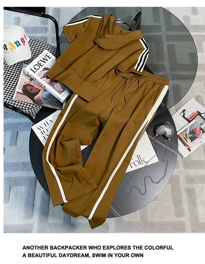 Korean Style Women's Sportswear Summer 2024 Trendy Age-Reducing Slimming Elegant Short Sleeves Hooded Top 2-Piece Set