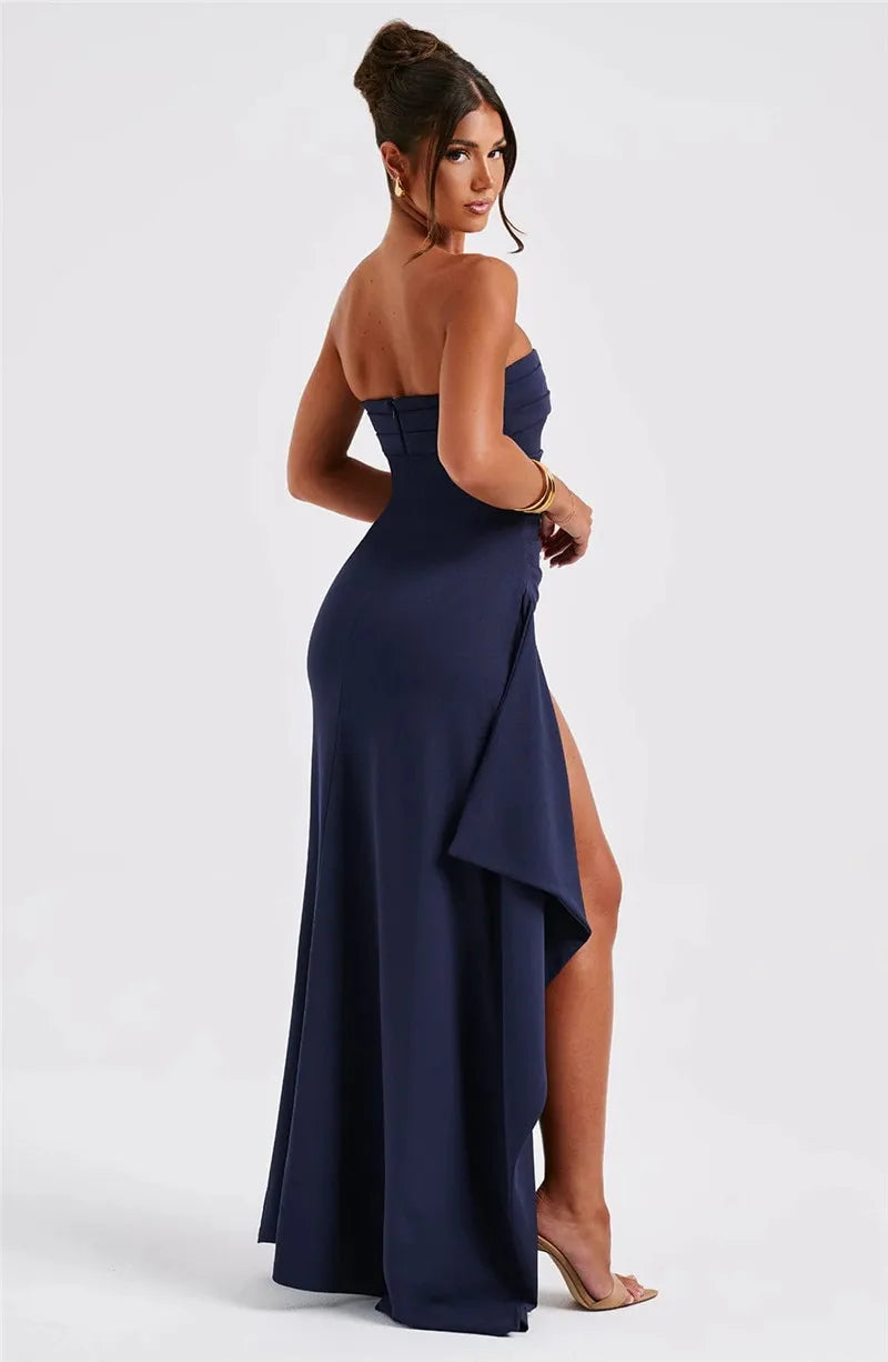 Mozision Strapless Backless High Split Maxi Dress Women Fashion Off-shoulder Sleeveless Bodycon Club Party Long Dress Elegant