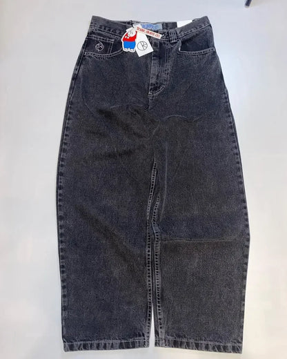 European and American oversized pocket washed wide leg straight leg jeans men's y2k Harajuku high street denim wide leg pants