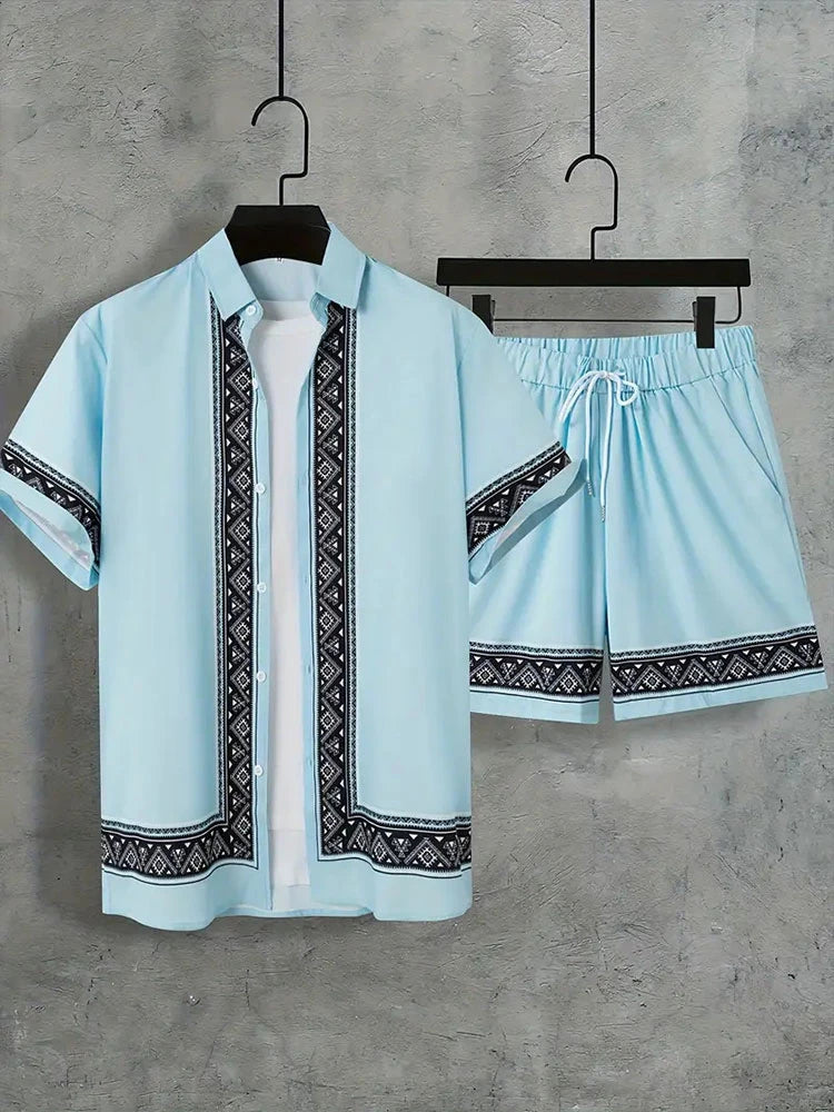 Coconut Tree Print Men's Shirt Gradient Short Sleeve And Beach Shorts Sets Summer Casual Loose Shirts Hawaiian Style Man Outfit