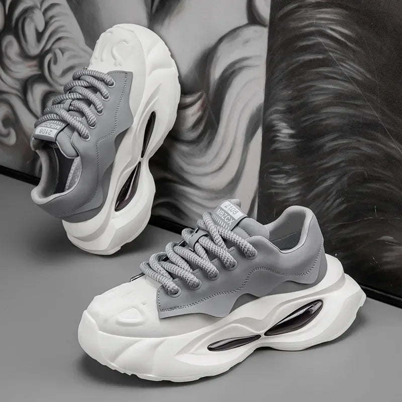 Chunky Sneakers Men Designer Soft Sole Sport Shoes Fashion Casual Microfiber Leather Upper Height Increased Platform White Shoes