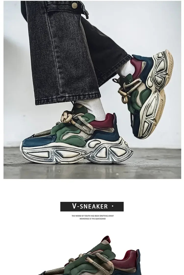 Chunky Sneaker Men Designer Sport Shoes Fashion Casual Microfiber Leather Fabric Breathable Height Increased Flat Platform Shoes