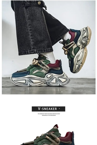 Chunky Sneaker Men Designer Sport Shoes Fashion Casual Microfiber Leather Fabric Breathable Height Increased Flat Platform Shoes