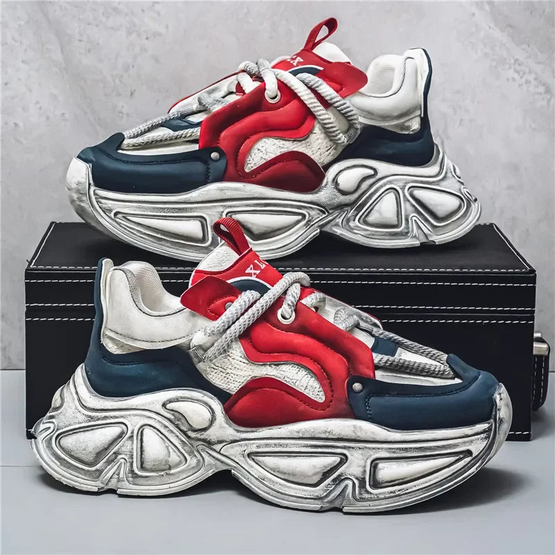 Chunky Sneaker Men Designer Sport Shoes Fashion Casual Microfiber Leather Fabric Breathable Height Increased Flat Platform Shoes