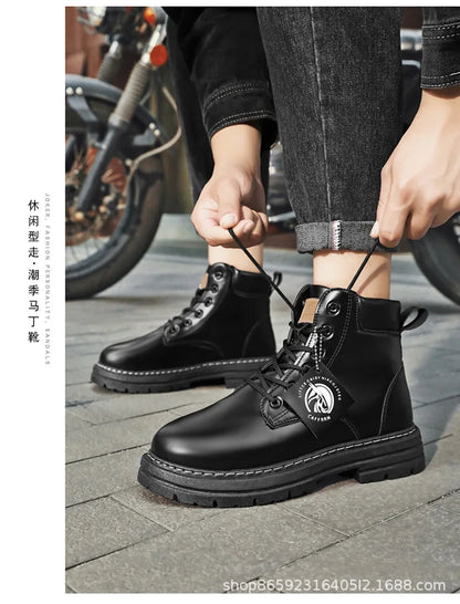 Men's Boots Lace Up 2024 Winter New High Top Leisure All-match Men's Casual Boots Non-slip Trend Rubber Men Flat Boots