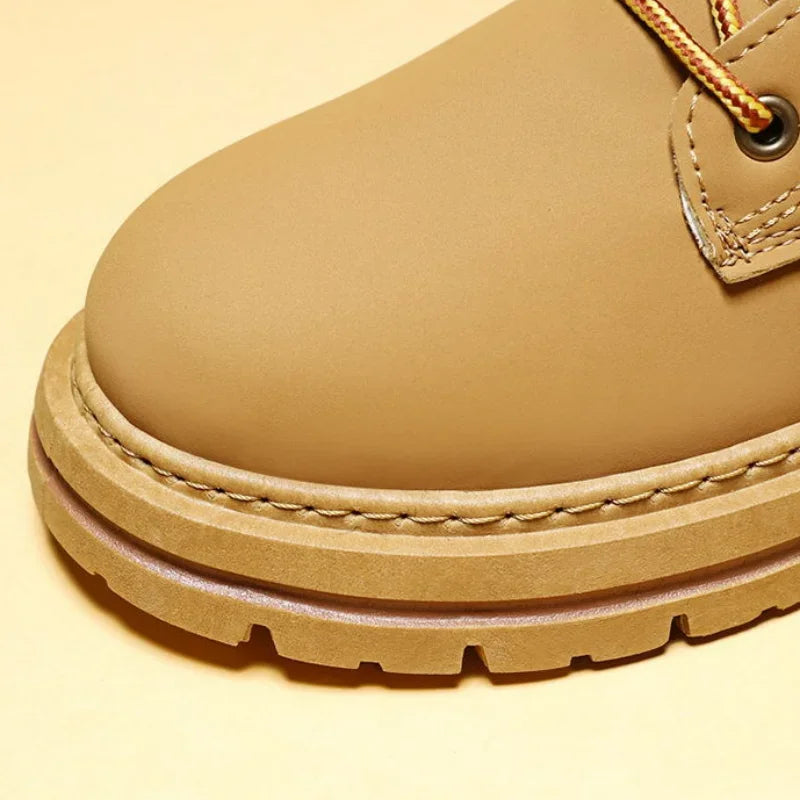 High Top Boots Men's Leather Shoes Fashion Outdoor Ankle Boots for Men Lace-Up Comfortable Male Boots Non Slip Flat Boot Botas