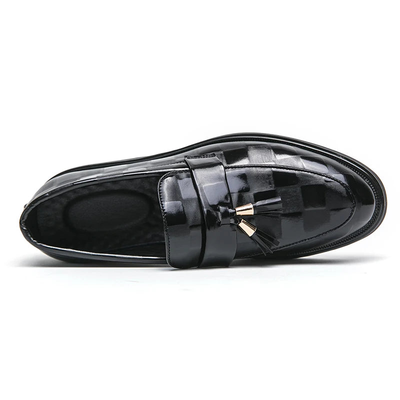 Fashion Business Chequer Loafers Men's Slip-On Brown Office Moccasins Male Dress Shoes Career Black Leather Shoes Plus Size38-47