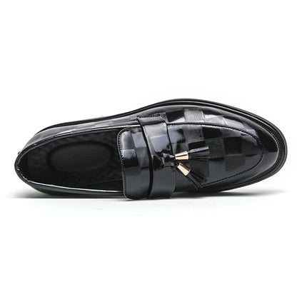 Fashion Business Chequer Loafers Men's Slip-On Brown Office Moccasins Male Dress Shoes Career Black Leather Shoes Plus Size38-47
