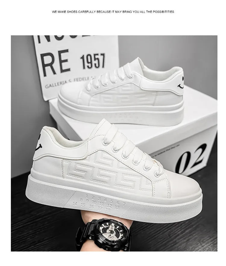 2025 Men's Breathable White Sneakers - Thick-Soled Casual Shoes, Comfortable Walking Shoes for Spring