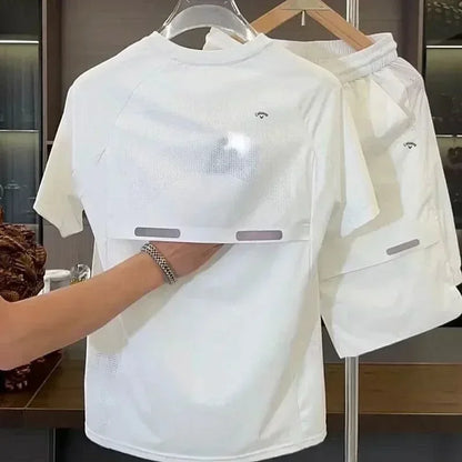 Summer cool feeling casual men's golf suit sports shirt and pants 2-piece quick drying breathable popular quality golf clothing