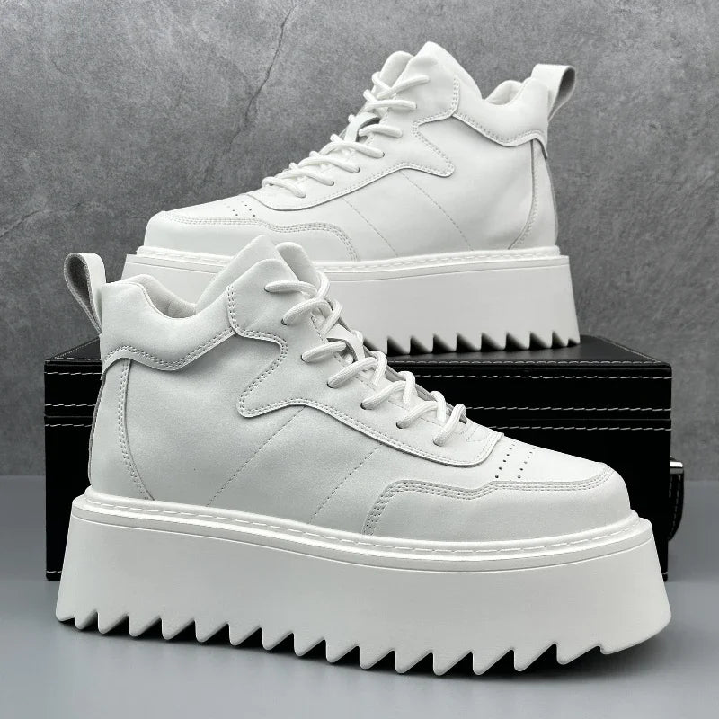 2025 New Mens Shoes High Top Male Sneakers Leather Platform Shoes Comfortable Outdoor Men Running Shoes Breathable Tenis Hombres