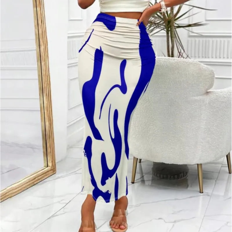 Long Skirts For Women Dressy Casual Graphic Zebra Print Pleated Skirts Spring New Fashion Elastic High Waist Geometry Streetwear