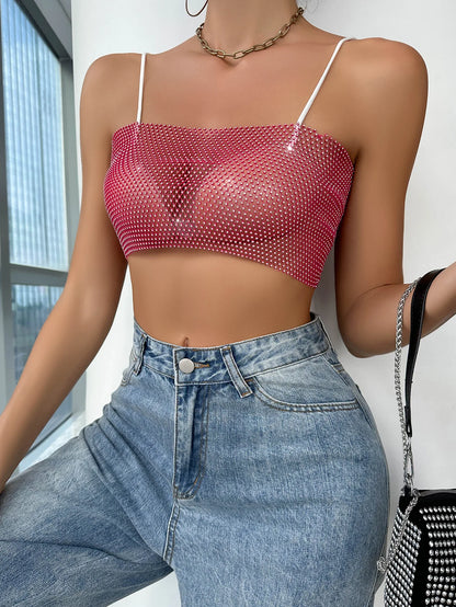Sexy Fiing Net Bright Diamond Tube Top Strap Tight Body 8 Sparkling Fla S Summer New Arrival Women's Vest Strap