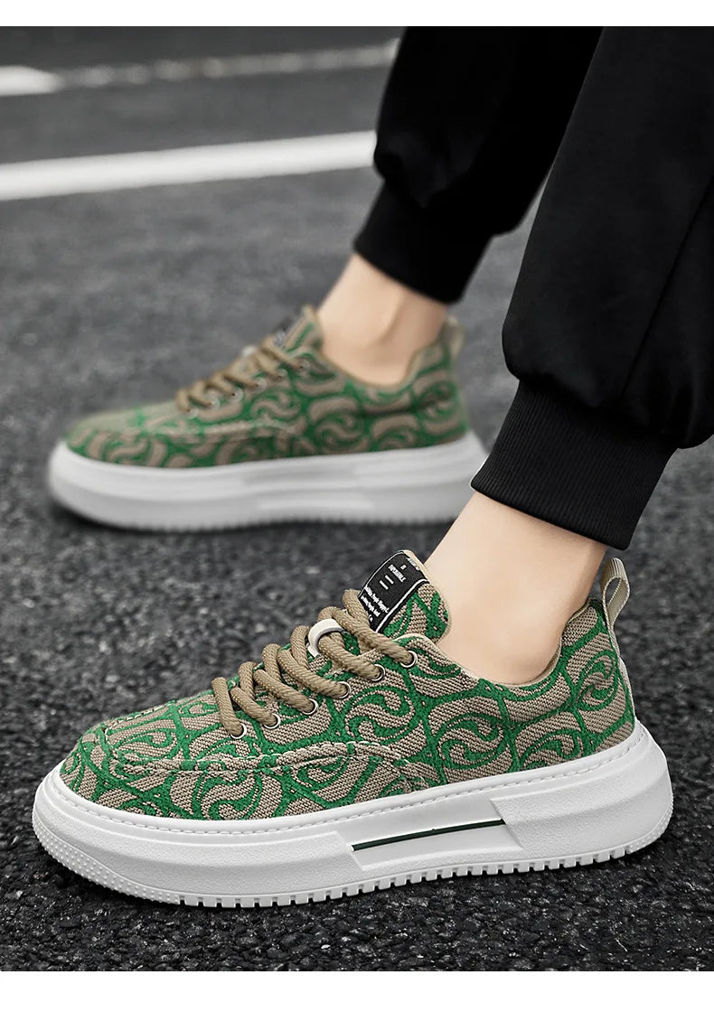 Sneakers Men New Fashion Prints Men's Platform Canvas Shoes Low Top Designer Casual Loafers Flat Vulcanized Shoes Men Footwear