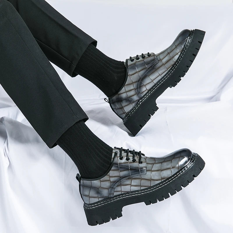 Derby Thick soled Men's Shoes Trendy British style Leisure Outdoor Fashion Party Plus Size Daily office youth leather shoes