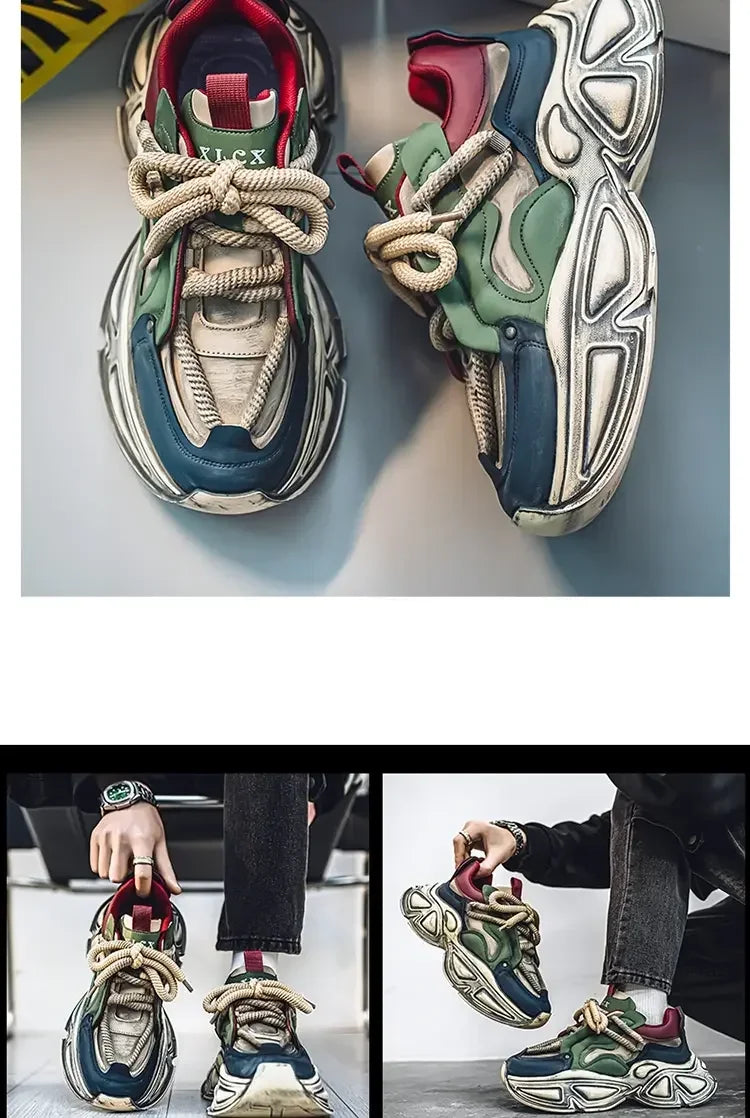Chunky Sneaker Men Designer Sport Shoes Fashion Casual Microfiber Leather Fabric Breathable Height Increased Flat Platform Shoes