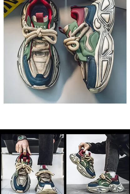 Chunky Sneaker Men Designer Sport Shoes Fashion Casual Microfiber Leather Fabric Breathable Height Increased Flat Platform Shoes