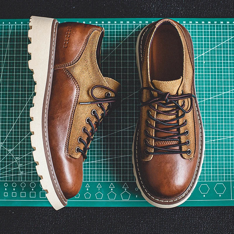 British Style Men's Work Shoes American Thick Soled Casual Shoes Men's Leather Trendy Shoes Retro Style  Luxury Shoes