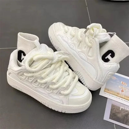 White Fashion Womens Sports Shoes Street Student Casual Platform Sneakers Running Harajuku Comfortable New Ladies Shoes