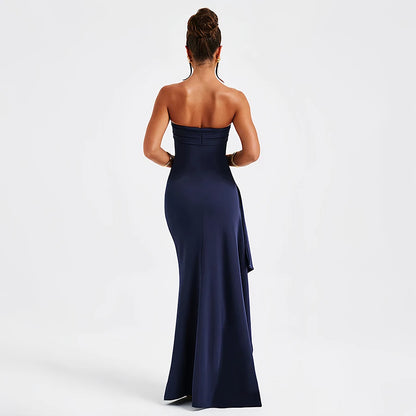 Summer Sexy Tube Top High Slit Backless Dress Ruffled Off-Shoulder Sleeveless Slim Elegant Elegant High-End Club Party Long Skirt Evening Dress Wedding Dress