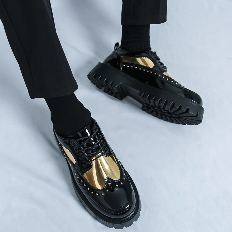 Men Casual Office Business Formal Oxford Thick Bottom Dress Shoes Men Gentleman Outdoor Patent Leather Wedding Shoes Fashion