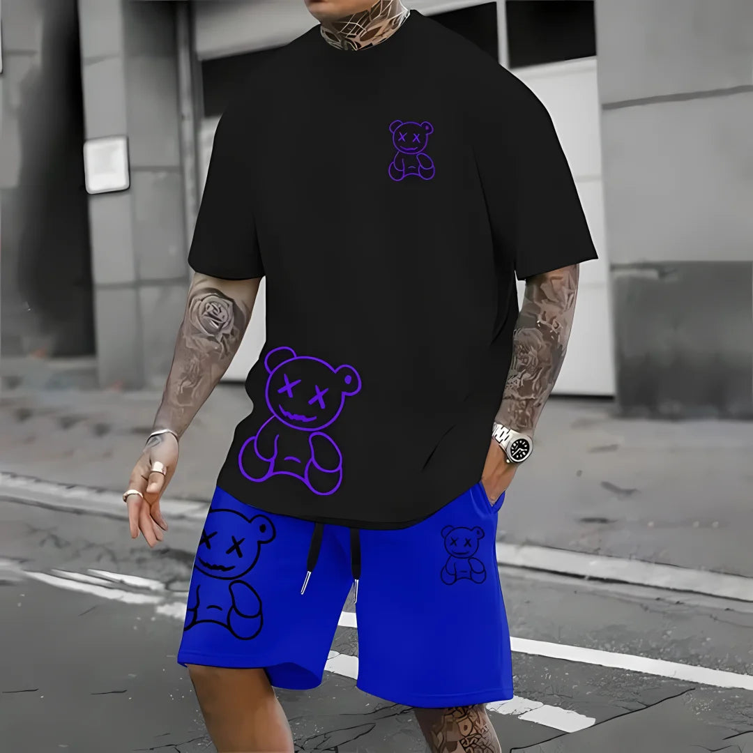 Summer 2025 men's suit men's T-shirt high-definition printed outdoor men's casual sports short sleeved shorts set