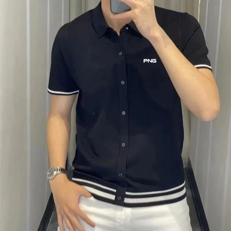 Luxury Fashion Golf Shirts Stripe Lapel Slim Appear Thin Polo T Shirts Business Casual Polo Men's Short Sleeved Top Summer 2025