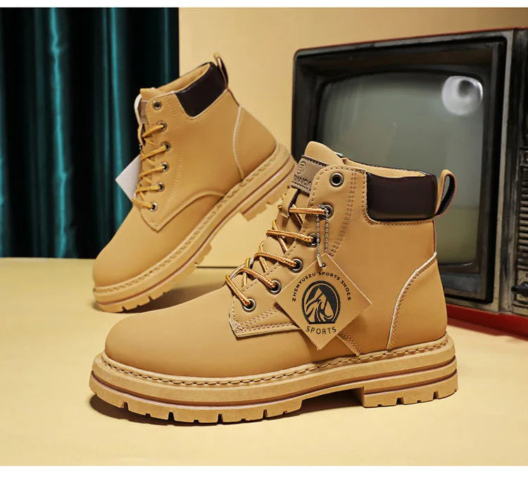 High Top Boots Men's Leather Shoes Fashion Motorcycle Men's Ankle Boots Winter Boot Lace Up Botas Hombre Cowboy Boots