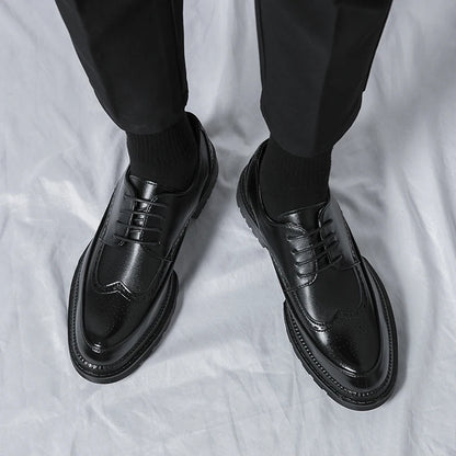 Men's leather shoes, Italian brand, versatile for business, formal wear, casual, high-quality brown, classic block shoes.
