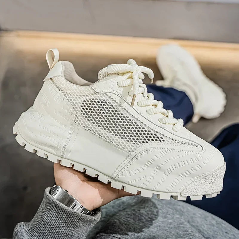 New 2025 Spring Large-mesh, High-quality Lace-up Mesh, High-quality Breathable and Fashionable Thick-soled Casual Shoes