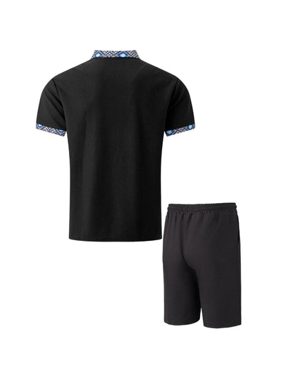 2025 Men Europe and the United States new summer Waffle solid color zip-up lapel short-sleeve suit shorts two sets