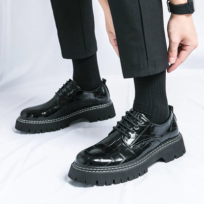 Derby Thick soled Men's Shoes Trendy British style Leisure Outdoor Fashion Party Plus Size Daily office youth leather shoes