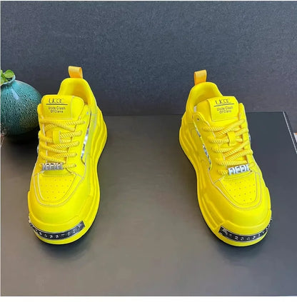 New Arrival Men Fashion Personalized and Trendy Yellow Shoes Spring Autumn Luxury Designer Metal Decoration Chunky Sneakers