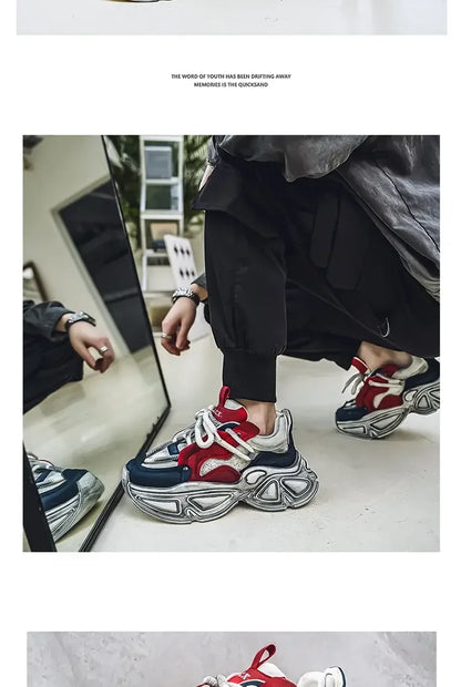 Chunky Sneaker Men Designer Sport Shoes Fashion Casual Microfiber Leather Fabric Breathable Height Increased Flat Platform Shoes