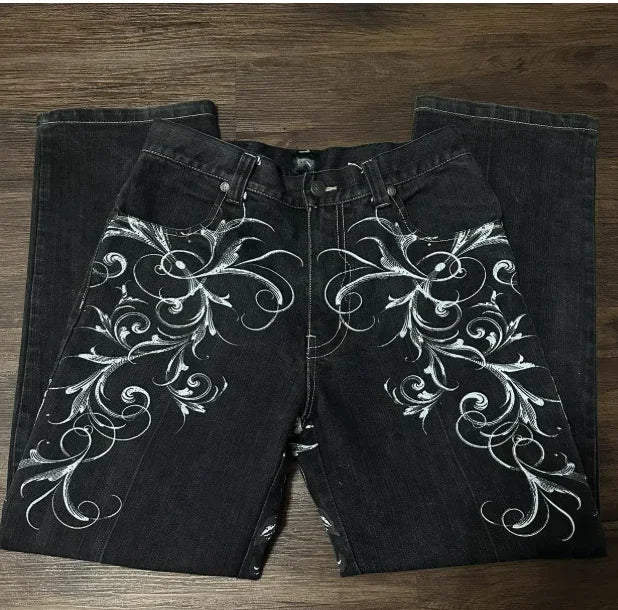 2025 New Jeans embroidered hip-hop wide-leg floor-moving Y2K mid-waist gothic individual men's pants American retro fashion★★★★