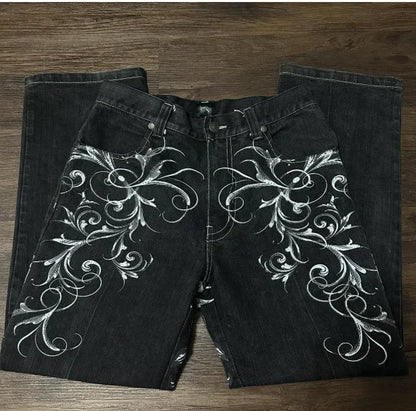 2025 New Jeans embroidered hip-hop wide-leg floor-moving Y2K mid-waist gothic individual men's pants American retro fashion★★★★