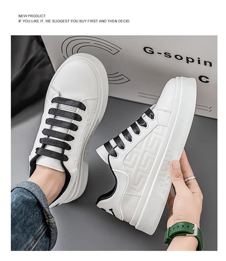 2025 Spring Autumn New Men's Shoes Breathable Comfortable White Shoes Men's Platform Sneakers Lace-up Casual Sports Shoes