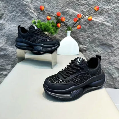 Chunky Sneaker Men Designer Hollow Sole Sport Shoes Fashion Casual Leather Fabric Breathable Height Increased Platform Gym Shoes
