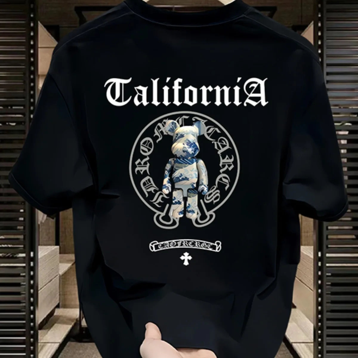 Fashion brand violent bear print t-shirt men's 2025 summer new American loose casual 100% cotton breathable t-shirt street wear