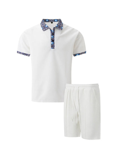 2025 Men Europe and the United States new summer Waffle solid color zip-up lapel short-sleeve suit shorts two sets