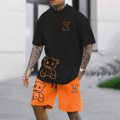 2024 Harajuku fun summer Men's T-shirt casual Daily couple Outdoor street suit Short sleeve shorts two-piece set
