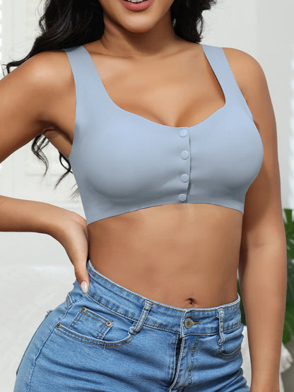 Front button underwear bra no underwire smooth breathable comfortable solid color gathering no trace invisible seamless@W13