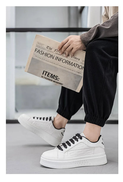 2025 Men's Breathable White Sneakers - Thick-Soled Casual Shoes, Comfortable Walking Shoes for Spring