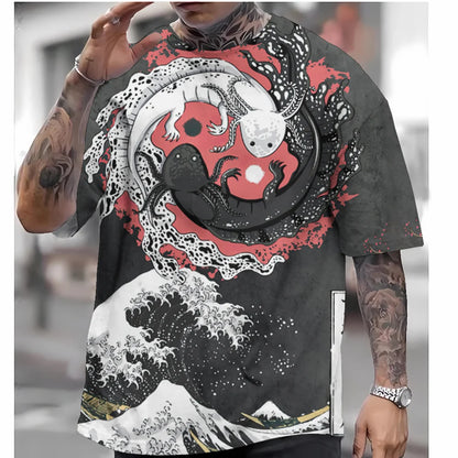 Japanese Style T-Shirt For Men Ukiyo-e Graphic T Shirts 3D Print Tees Short Sleeve T Shirts Oversized Men's Clothing Tops Summer