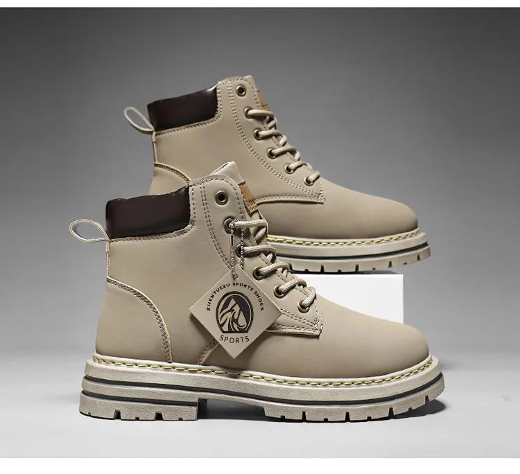 High Top Boots Men's Leather Shoes Fashion Motorcycle Men's Ankle Boots Winter Boot Lace Up Botas Hombre Cowboy Boots
