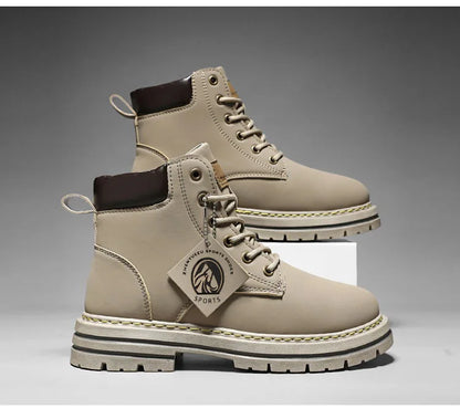 High Top Boots Men's Leather Shoes Fashion Motorcycle Men's Ankle Boots Winter Boot Lace Up Botas Hombre Cowboy Boots