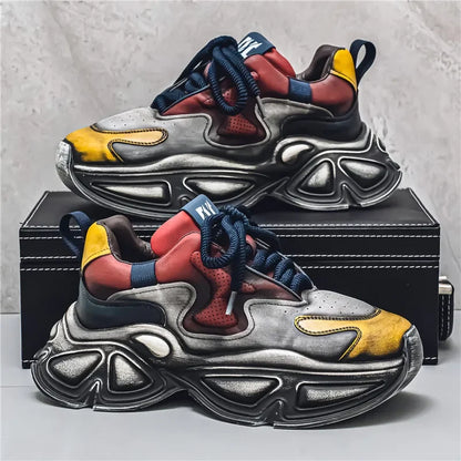 Chunky Sneaker Men Designer Sport Shoes Fashion Casual Microfiber Leather Fabric Breathable Height Increased Flat Platform Shoes