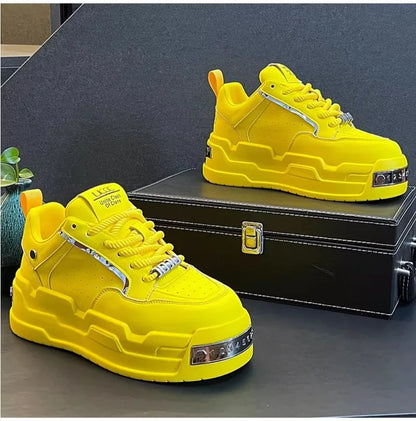 New Arrival Men Fashion Personalized and Trendy Yellow Shoes Spring Autumn Luxury Designer Metal Decoration Chunky Sneakers