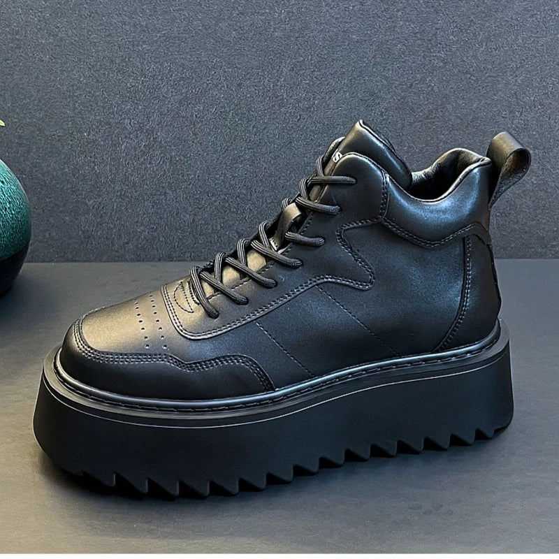2025 New Mens Shoes High Top Male Sneakers Leather Platform Shoes Comfortable Outdoor Men Running Shoes Breathable Tenis Hombres