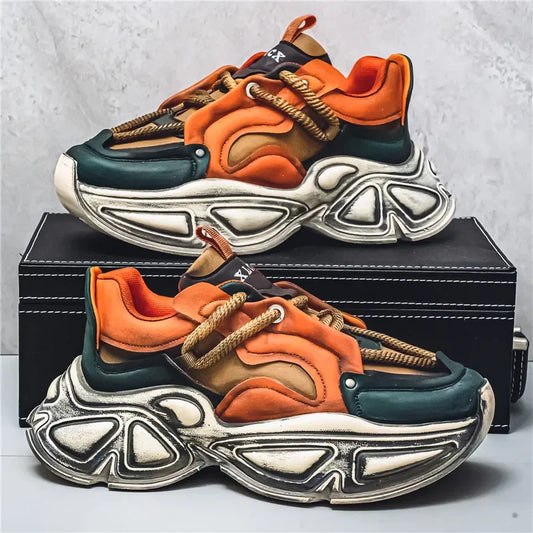 Chunky Sneaker Men Designer Sport Shoes Fashion Casual Microfiber Leather Fabric Breathable Height Increased Flat Platform Shoes